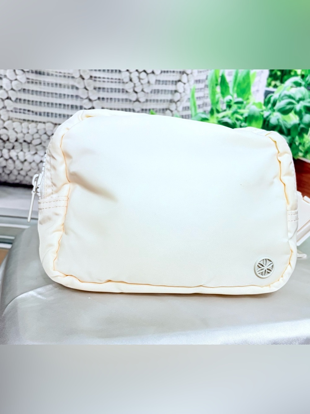 Cream Small Pouch with Circular Emblem